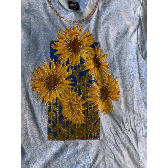 Vintage Fruit Of The Loom Best Tee M Sunflower Glitter Design 50/50 Cotton Polye - Picture 2 of 9